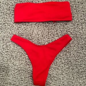 Red Bandeau Bikini Set